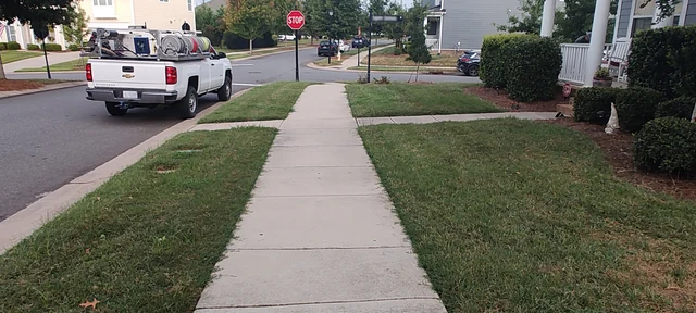 Residential sidewalk before pressure washing with visible surface discoloration and buildup.